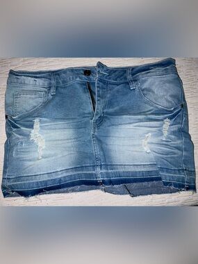 Women's Distressed Light Blue Denim Mini Skirt